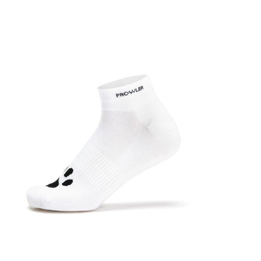Side view of Prowler RED Ankle Sock Just A Hole, showcasing its white fabric and playful design, ideal for stylish and comfortable wear.